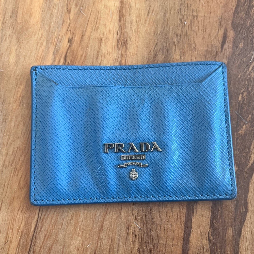 Prada Blue Saffiano Leather Card Holder